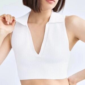 ARITZIA BABATON sculpt knit polo top white size medium